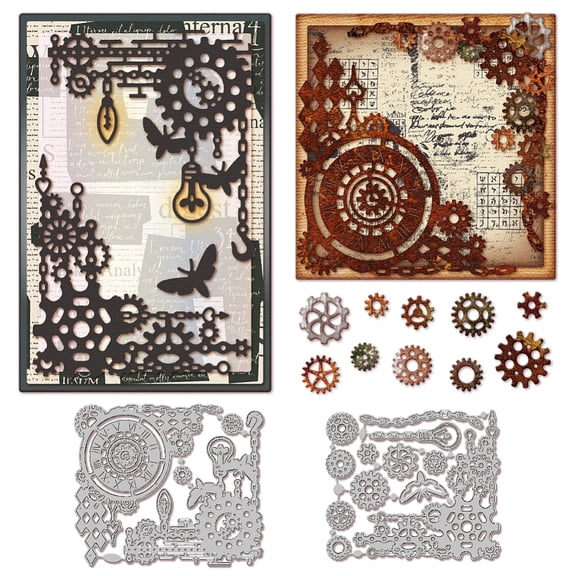 1Set 2Pcs 2 Styles Carbon Steel Cutting Dies Stencils Decorative Embossing Paper Card Greeting Card Mold Gear 95~102x111~121x0.8mm 1pc/style
