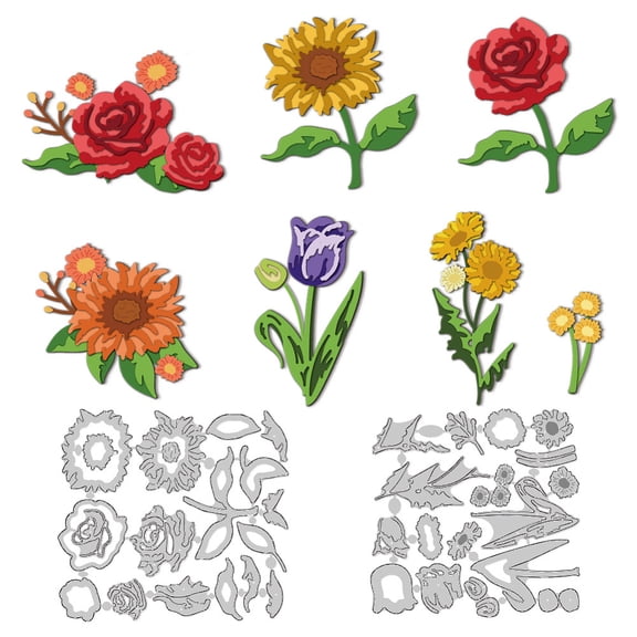 1Set 2Pcs 2 Styles Flower Carbon Steel Cutting Dies Stencils Photo Album Decorative Embossing Paper Card 106~118x106~108x0.8mm 1pc/style