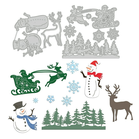 1Set 2Pcs Christmas Santa Cutting Dies Metal Forest Snowflake Snowman Sleigh Reindeer Die Cuts Embossing Stencils for Paper Card Making Decoration DIY Scrapbooking Album Craft Decor