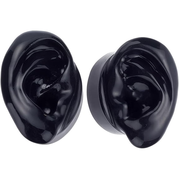 1Set 2Pcs Fakes Ear Black Left & Right 3D Silicone Ear Displays Soft Flexible Ear Model Reusable Body Parts Prop for Jewelry Earring Display Piercing Suturing Practice