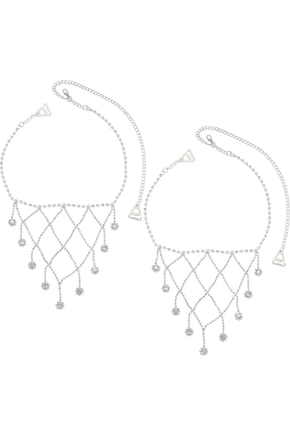 1Set 2Pcs Iron Rhinestone Sexy Shoulder Bra Body Chain Triangle Tassels Body Jewelry Wedding Arm Chain Summer Beach Bikini Shoulder Harness for Women Brides Platinum 625mm