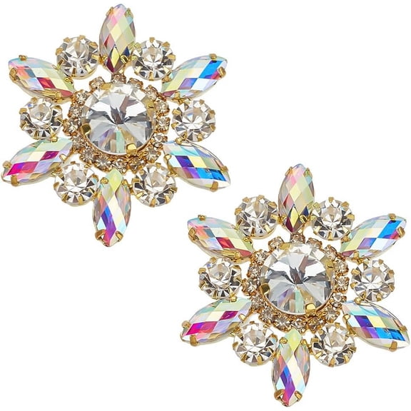 1Set 2Pcs Rhinestone Applique Crystal AB Snowflake Shape Rhinestone Appliques Golden Back Wedding Bridal Patches Beaded Flower Patch Women Fashion for DIY Crafts Clothes Costume Decoration