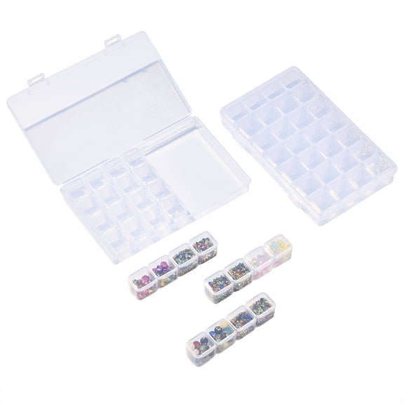 1Set 2Pcs Transparent Plastic 28 Grids Bead Containers with IndePendant Bottles & Lids Each Row 7 Grids Rectangle Clear 17.4x10.7x2.7cm