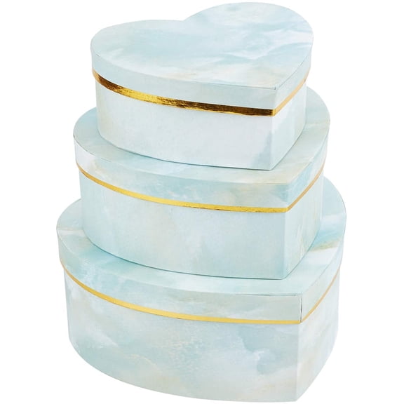 1Set 3 Mixed Size Heart-Shape Marble Cardboard Boxes Treat Favor Gift Box for Thanksgiving Valentine's Day Wedding Honeydew