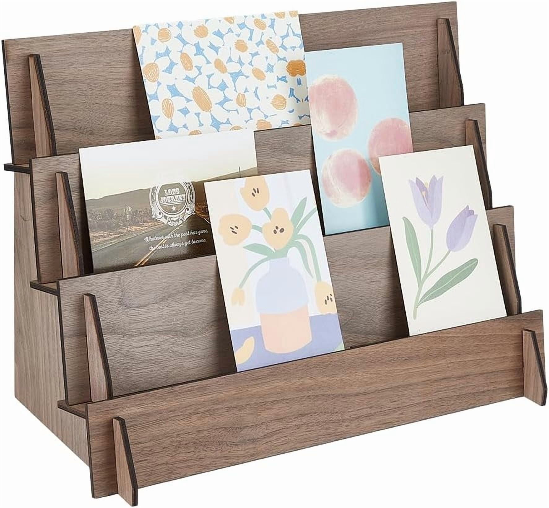 Card Rack Display 3 Tier 1Set 3-Tier Greeting Card Display Stand Brown Wooden Sticker Display ...