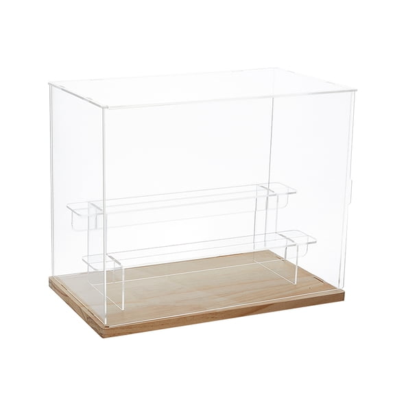 1Set 3-Tier Plastic Action Figure Riser Display Cases Dustproof Minifigures Organizer Case with Wooden Base Rectangle Clear 32x18x25.2cm
