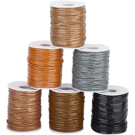 1Set 300m Flat Lanyard String 6 Colors Plastic Lacing Cord Gimp String Brown Theme PVC String for Jewelry Bracelet and Lanyard Weaving Anklets Keychain Arts and Crafts School Project