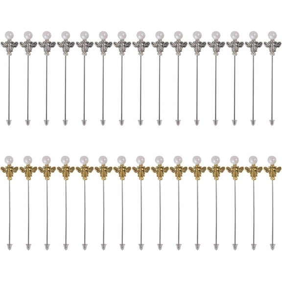 1Set 30Pcs 2 Styles Iron Head Needles Sewing Pin for DIY Sewing Crafts with Bees Alloy Beads Antique Silver & Antique Golden 65mm 15pcs/style