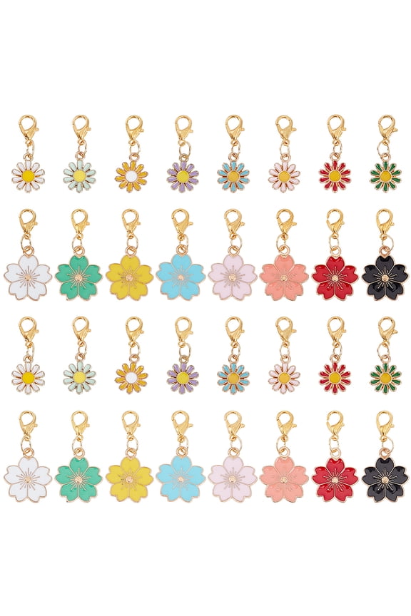 1Set 32Pcs 16 Styles Alloy Enamel Shoes Charms with Alloy Lobster Claw Clasps Flower Mixed Color 28~33mm 2pcs/style