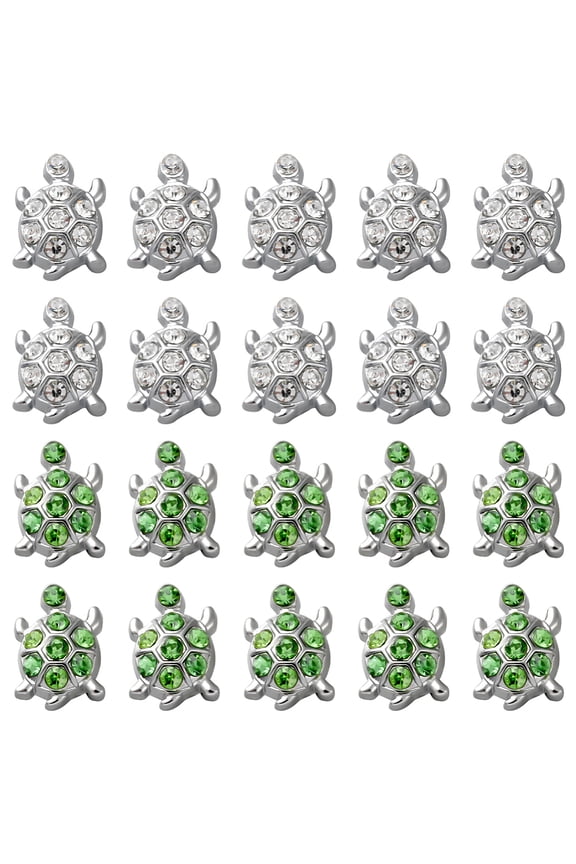 1Set 32Pcs 2 Colors Alloy Rhinestone Slide Charms Tortoise Mixed Color 15x10x7mm Hole: 8mm 16pcs/color