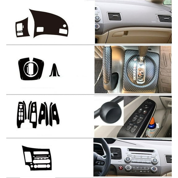 1Set 3D Carbon Fiber Look Car Interior Trim Decals Sticker For Honda Civic 06-11