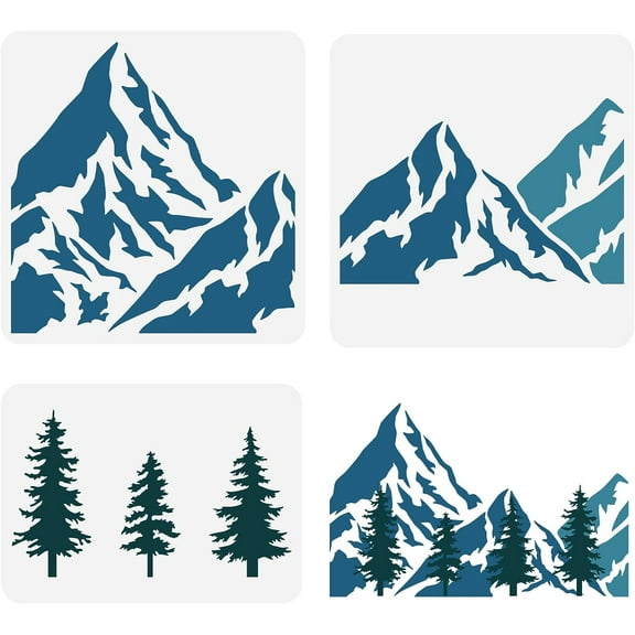 1Set 3PCS Mountain and Tree Stencil 3 Styles 2 Size Hollow Out Mountain Range Stencil Reusable Valley Stencil Pine Trees Craft Stencil for Wall Tiles Fabric Furniture Cabinets Decor