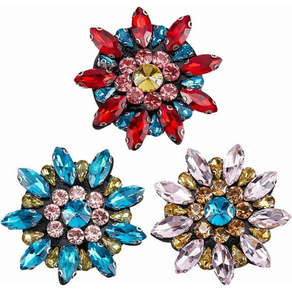 1Set 3Pcs 3 Colors Glass Rhinestone Beaded Sew on Heart Patches Embroidery Eye Appliques Badges Mixed Color 55x50x8mm 1pc/color