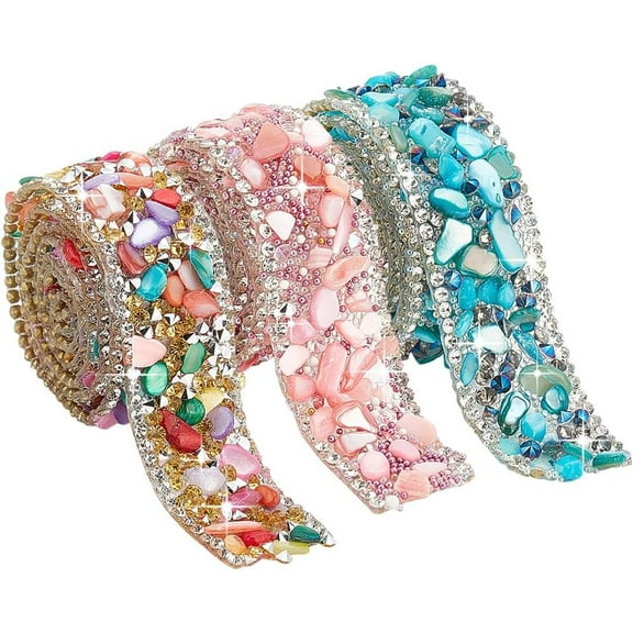 1Set 3Pcs 3 Colors Hotfix Rhinestone Trimming Costume Accessories Mixed Color 15x3.5mm 50cm/pc 1pc/color