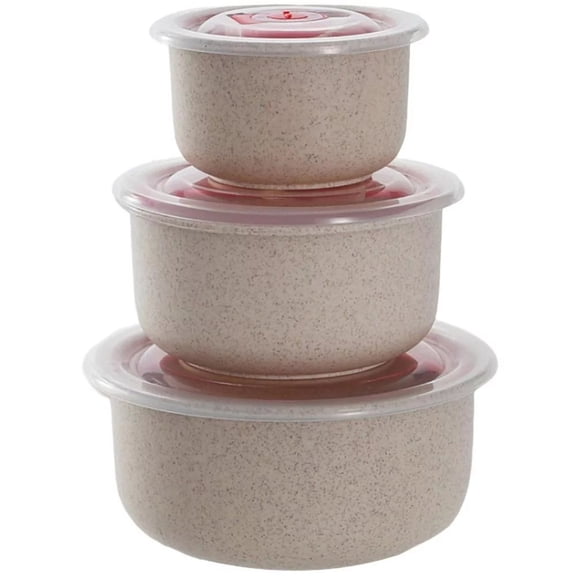 1Set 3Pcs Wheat Straw Bowls Set with Lids Microwave Safe Food Storage and Meal Prep Bowls for Kitchen and Outdoor Picnic Use Portable Plastic Crisper Bowl Airtight Container(Beige,5.1x3.9x2.3")