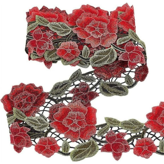 1Set 3m/3.3 Yards Flower Lace Ribbon 10.5cm/4.13 inch Rose Jacquard Ribbon Embroidery Polyester Lace Ribbons Decorative Sewing Trim for Wedding Dress Upholstery Curtain Clothes