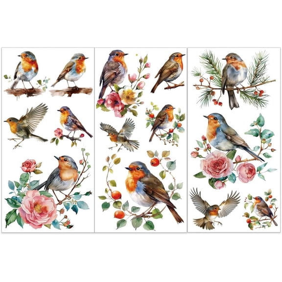 1Set 3pcs/Set Bird Rub on Transfers for Furniture and Crafts 6x12 inch Robin Decor Transfer Stickers Animal Rub on Decals for Wood Furniture Scrapbooking Home Decorations