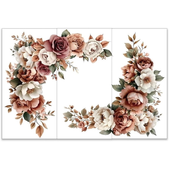 1Set 3pcs/Set Flower Border Rub on Transfers for Furniture and Crafts 6x12 inch Peony Rose Furniture Decals Large Flower Border Transfer Stickers Rub on Decals for Wood Furniture Home Decor