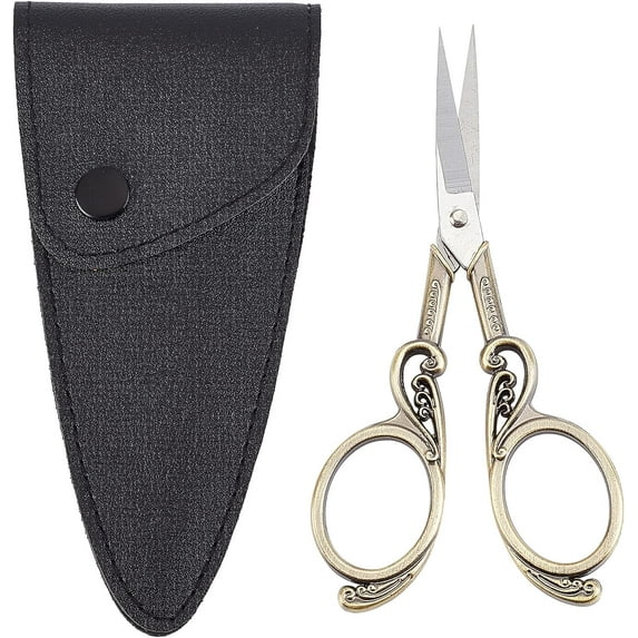 1Set 4.3Inch Stainless Steel Sewing Scissors Antique Bronze with PVC Scissors Cover