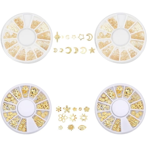 1Set 4 Boxes 2 Styles Aluminum Cabochons Nail Art Studs Nail Art Decoration Accessories Gold 2boxes/style