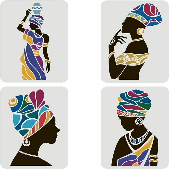 FINGERINSPIRE 4 PCS Tribal Women Stencil 29.7x21cm, Tribal Wall