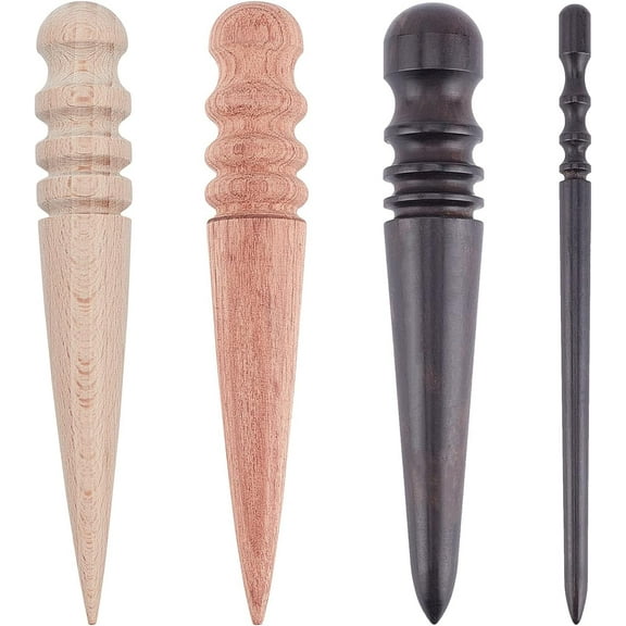 1Set 4 Pcs 4 Styles Natural Leather Craft Slicker Burnisher Leather Polished Rods Edge Burnisher Slicker Tool Mixed Color 1pc/style