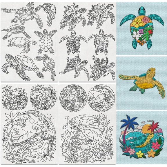 1Set 4 Sheets 11.6x8.2 Inch Stick and Stitch Embroidery Patterns Non-woven Fabrics Water Soluble Embroidery Stabilizers Turtle 297x210mmm