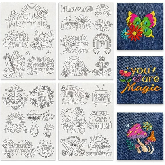 1Set 4 Sheets 11.6x8.2 Inch Stick and Stitch Embroidery Patterns Soluble Embroidery Stabilizers Non-woven Fabrics Water Mixed Shapes 297x210mmm