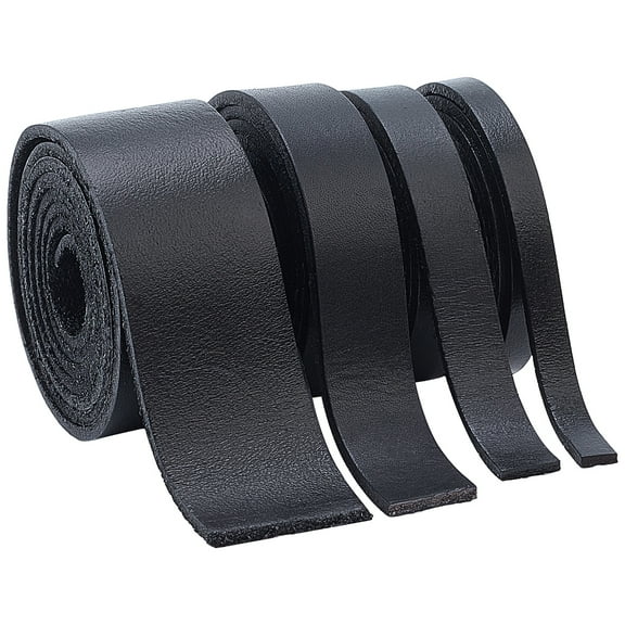1Set 4 Sizes Black Flat Genuine Leather Strap Jewelry Cord Roll Total 126 Inch Long Full Grain Leather Braiding String Strip 6mm 10mm 0.6 Inch 1 Inch Wide for Shoe Lace Belts Straps DIY Craft