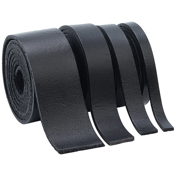 1Set 4 Sizes Black Flat Genuine Leather Strap Jewelry Cord Roll Total 126 Inch Long Full Grain Leather Braiding String Strip 6mm 10mm 0.6 Inch 1 Inch Wide for Shoe Lace Belts Straps DIY Craft