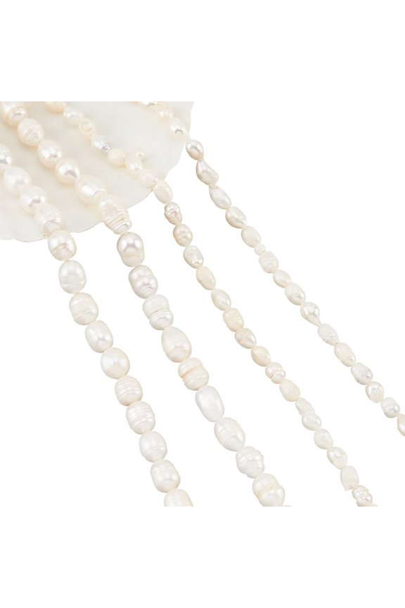 1Set 4 Strands 134 Pcs Natural Cultured Freshwater Pearl Beads 2 Sizes 8.5~10.5 mm/5~11.5 mm Rice Shape White Freshwater Pearl Loose Pearl Charms