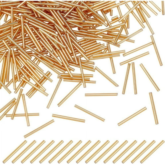 1Set 400Pcs Glass Bugle Beads Gold 31~34x3mm Hole: 0.5~1mm