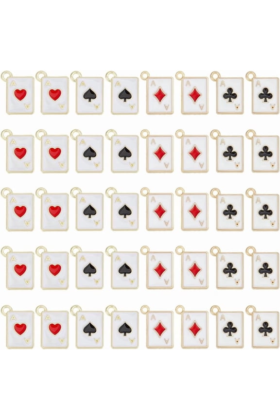 1Set 40Pcs Alloy Enamel Pendants Rectangle with Playing Card Charm Mixed Shapes 15x11x1mm Hole: 1.2mm 10pcs/style