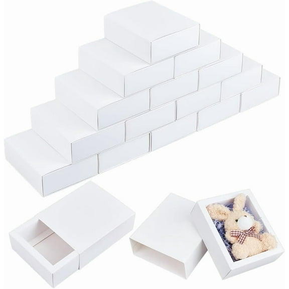 1Set 40Pcs Foldable Paper Drawer Boxes Sliding Gift Boxes for Christmas wrappping Gift Party Wedding Rectangle White 12.8x11x4.3cm