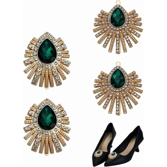 1Set 4Pcs 2 Style Alloy Rhinestone Detachable Shoe Buckle Clips Shoe Decoration Peacock Tail Golden 39~40x34~35.6x6.9mm 2pcs/style