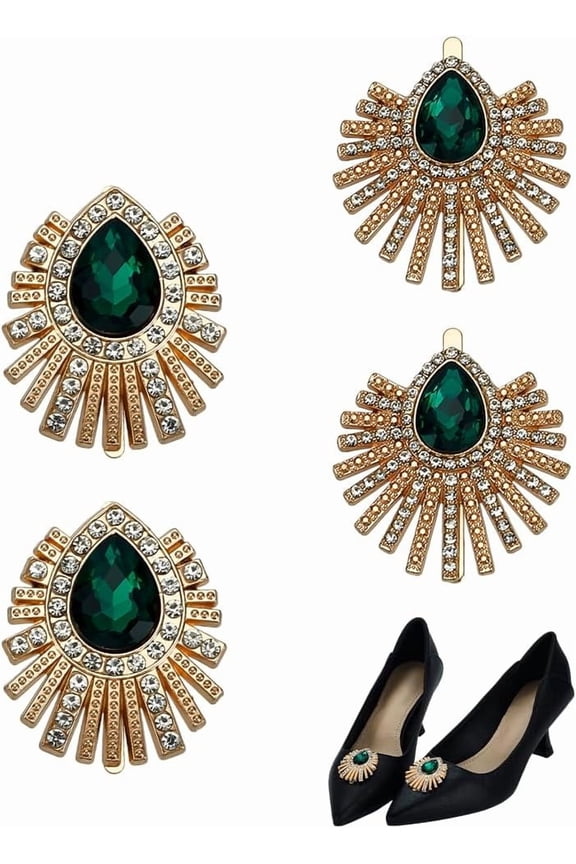 1Set 4Pcs 2 Style Alloy Rhinestone Detachable Shoe Buckle Clips Shoe Decoration Peacock Tail Golden 39~40x34~35.6x6.9mm 2pcs/style