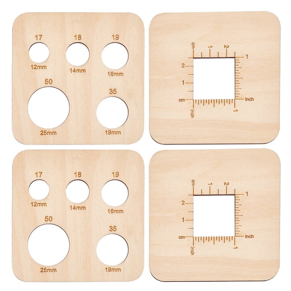 1Set 4Pcs 2 Style Wood Knitting Needle Gauge Knitting Needle Size Measure Tool Crochet Ruler Square Wheat 8x8x0.3cm 2pcs/style