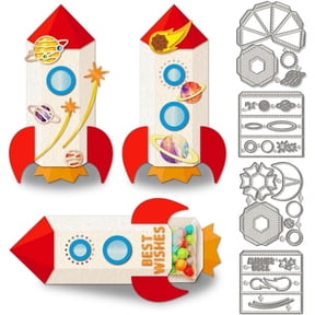 1Set 4Pcs 3D Rocket Candy Box Metal Cutting Dies Space Universe Carbon Steel Cutting Dies Stencils for Birthdays Party Invitation Card Spaceflight Cutting Embossing Stencil for DIY Scrapbooking