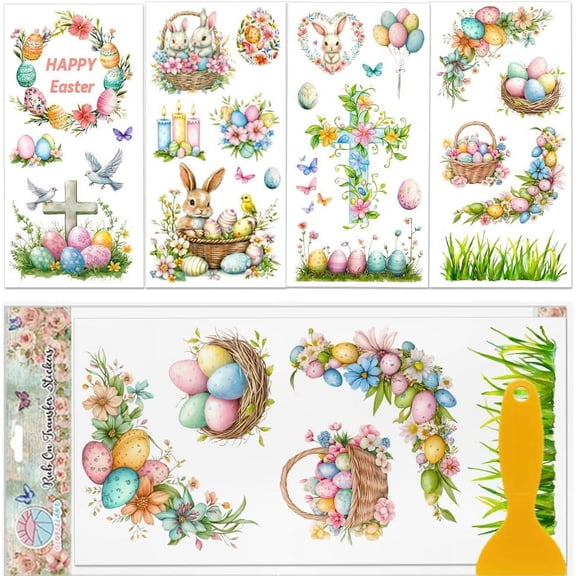 1Set 4Pcs 4 Styles Flower and Angel PVC Waterproof Decorative Stickers Self Adhesive Decals for Furniture Decoration Rabbit 300x150mm 1pc/style