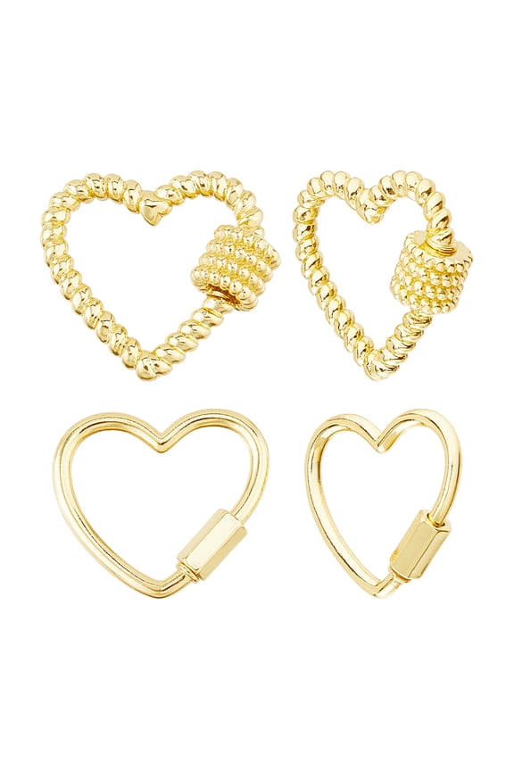 1Set 4Pcs Brass Screw Carabiner Lock Charms Heart Real 18K Gold Plated 21.5~23x24~26x2~3mm 2pcs/style