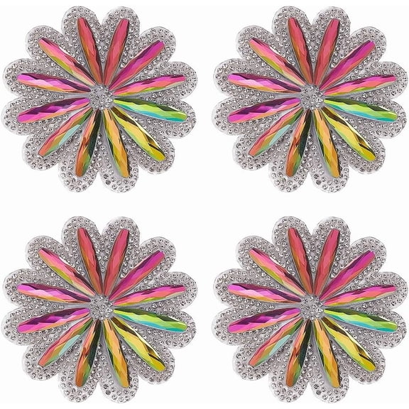 1Set 4Pcs Flower Hotfix Rhinestone (Hot Melt Adhesive On The Back) Iron on Patches Rhinestone Trimming Vitrail Light 80x75x4.5mmDIY