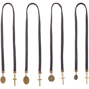 1Set 4Pcs Genuine Leather Bookmark 18.11 inch Antique Brown Bible Leather Book Mark Tree of Life Cross Vintage Metal Charm Bookmark for Women Men Book Lovers