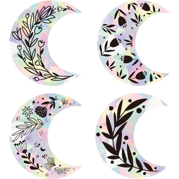 1Set 4Pcs Laser Window Sticker Adhesive Static Stickers Flower Moon Pattern Electrostatic Window Stickers Double Sided Window Stickers Static Clings Window Decorations for Doors Windows Glass
