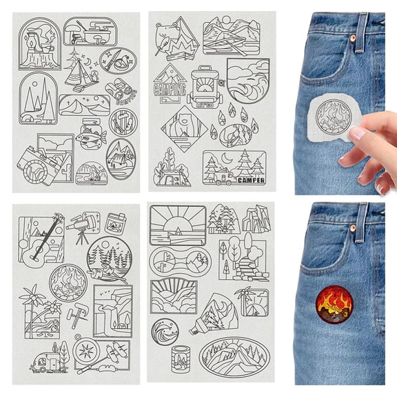 1Set 4Sheets 11.6x8.2 Inch Stick and Stitch Embroidery Patterns Non-woven Fabrics Water Soluble Embroidery Stabilizers Mixed Shapes 297x210mmm for DIY