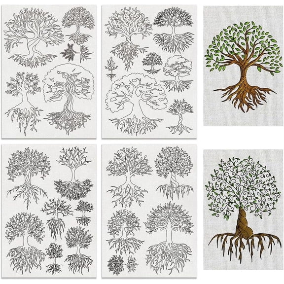 1Set 4Sheets 24Pcs Trees Water Soluble Embroidery 11.7x8.3inch Branches Leaves Stick and Stitch Embroidery Paper Stabilizer for Shirts Coats Bags