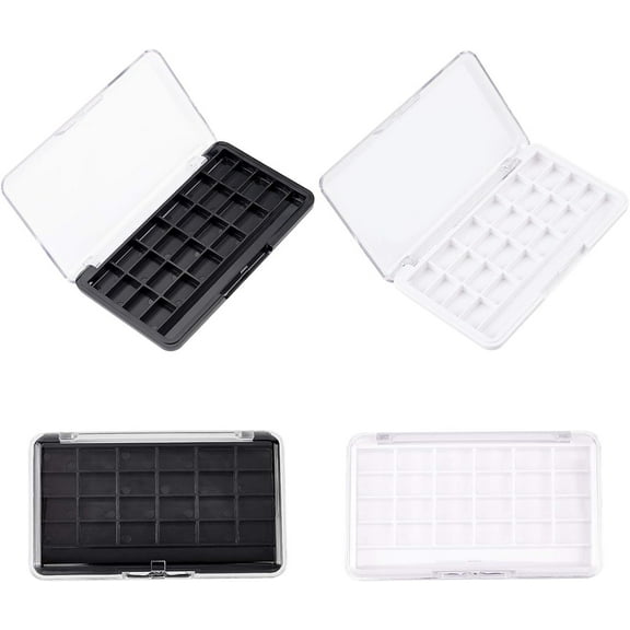 1Set 4pcs 24 Compartments Rectangle ABS Plastic Eyeshadow Refillable Box with Clear Hinged Lid for Lipstick Lip Balm Eyeshadow Blusher Mixed Color 4.53x2.64x0.63inches