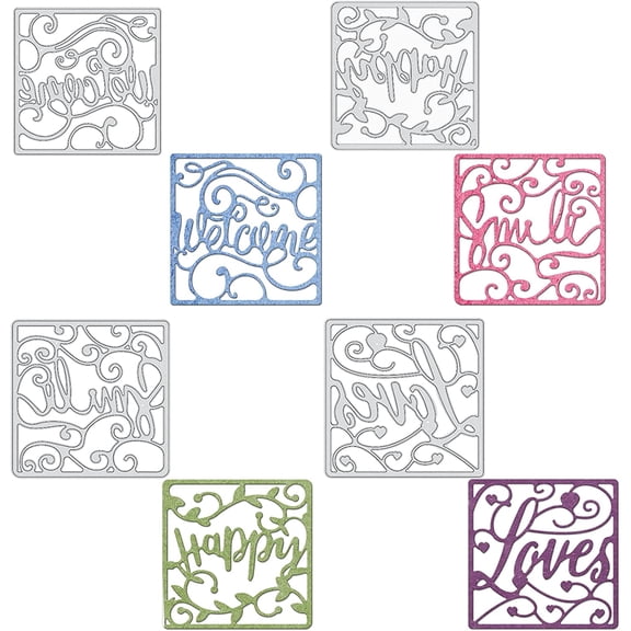 1Set 4pcs Metal Frame Vine Words Cutting Dies for DIY Scrapbooking Album Decorative Wedding Invitation Card Making