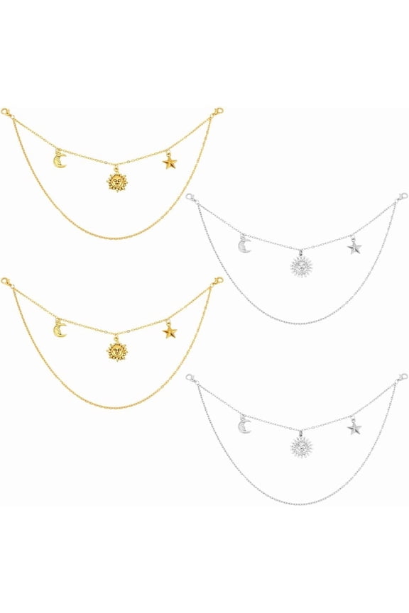 1Set 4pcs Metal Shoe Chains Double Chain Boot Chain Punk Chain with Sun Moon Star Pendants Jewelry Chain Alloy Decorative Pant Chain Jeans Chain for DIY Casual Shoe Bag Decor Golden/Platinum