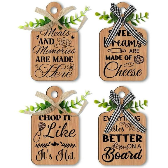 1Set 4pcs Wooden Rustic Kitchen Wall Decor Cutting Board Baking Eat Sign Set Cakes Dining Room Signs Wall Decor for Kitchen Modern Farmhouse Decor Kitchen Wall Art 5.9x3.5inches