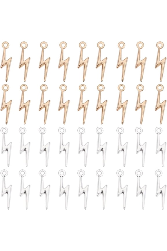 1Set 4sets Alloy Lightning Bolt Pendants Platinum & Light Gold 20x6x2.5mm Hole: 1.6mm 2bags/color
